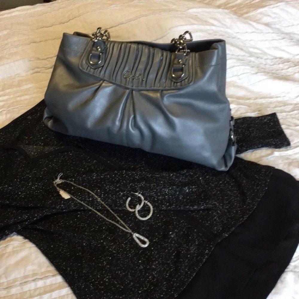 Coach Women's Gray Ashley Gathered Leather Carryall Tote Shoulder Bag - Picture 1 of 7